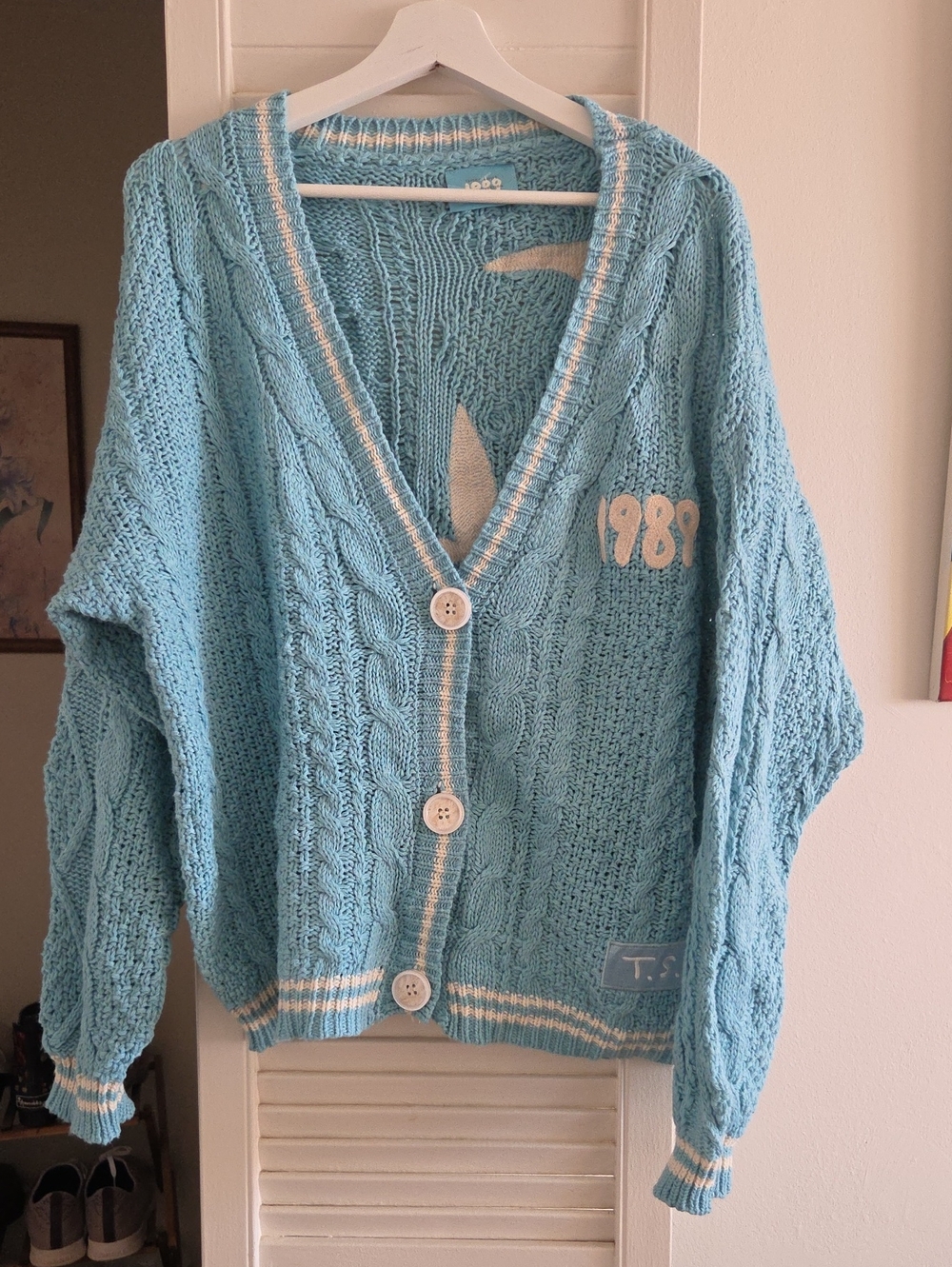 1989 Taylor Swift Cable-Knit Blue Button Cardigan Sweater Size L